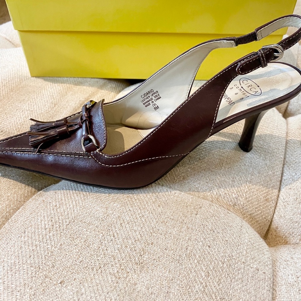 Circa Joan & David Brown Leather Slingback Heels